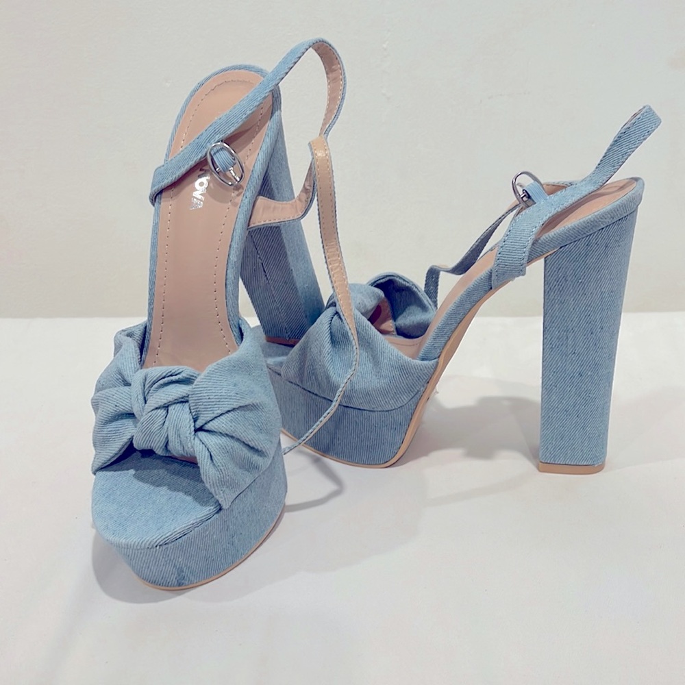 Light blue denim heels